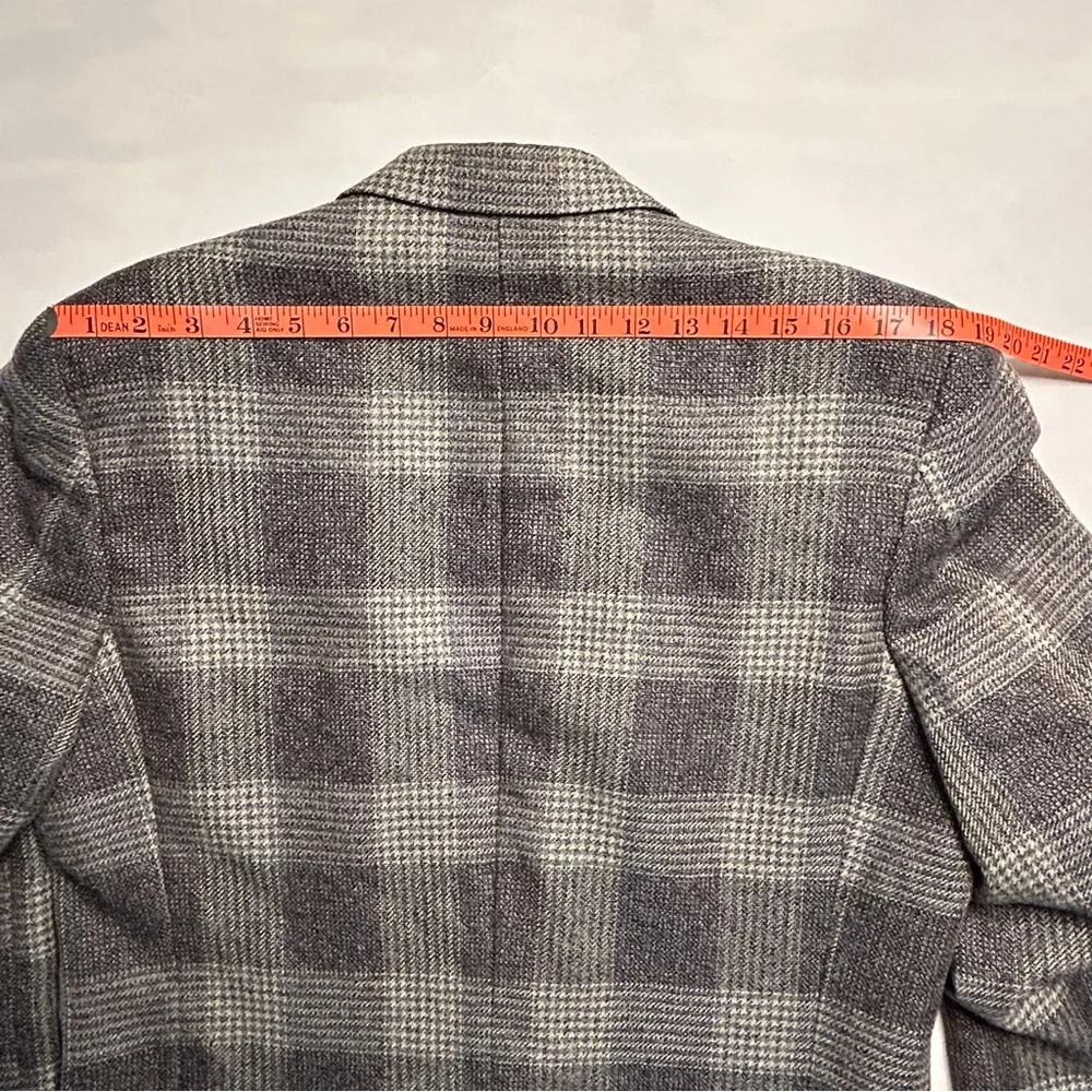 Vintage Neiman Marcus Gray Plaid Windowpane Blazer Sport Coat 43R Wool Tweed‎